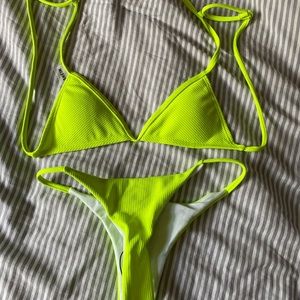 SHEIN neon ribbed triangle bikini